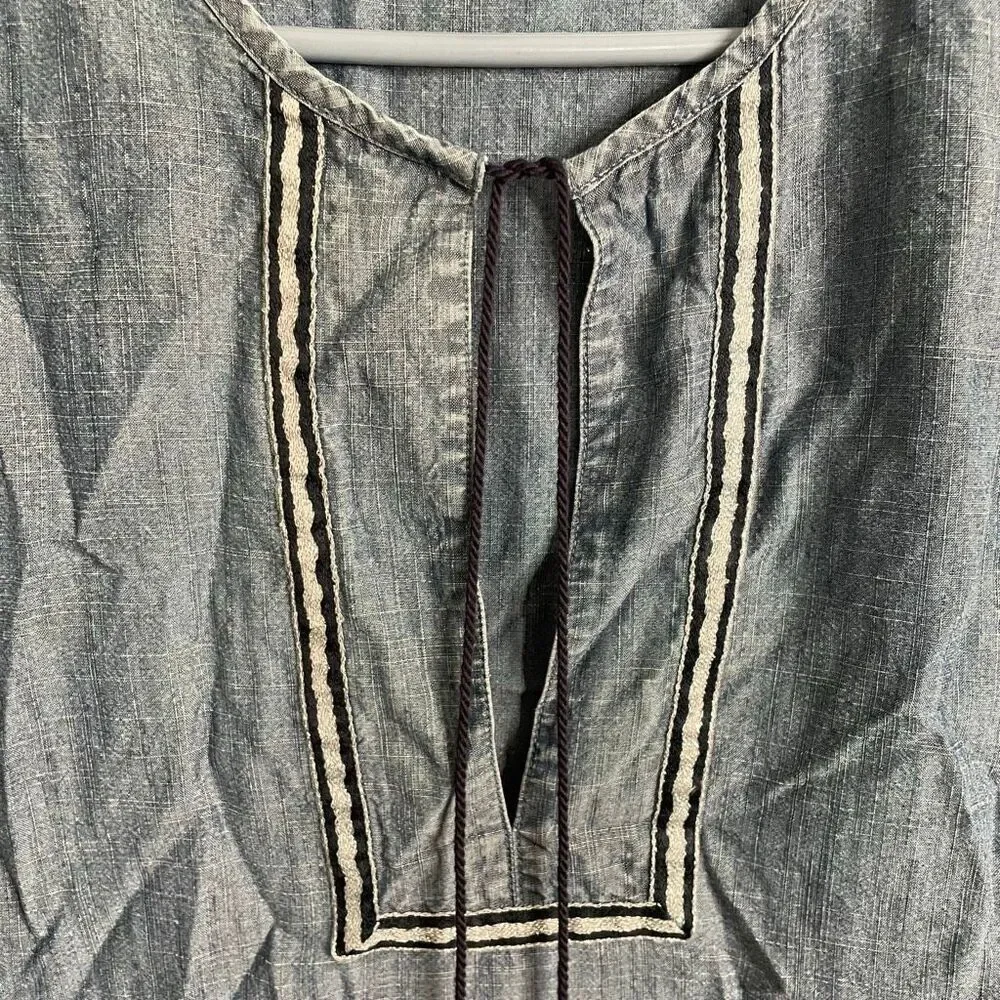 J. Crew Womens Chambray Tunic Dress S Swim Coverup Metallic Silver Trim Vacay